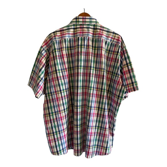 Linea Uomo Men's Button Up Shirt Size 3X Multicolor Short Sleeves Light Plaid - Picture 5 of 5